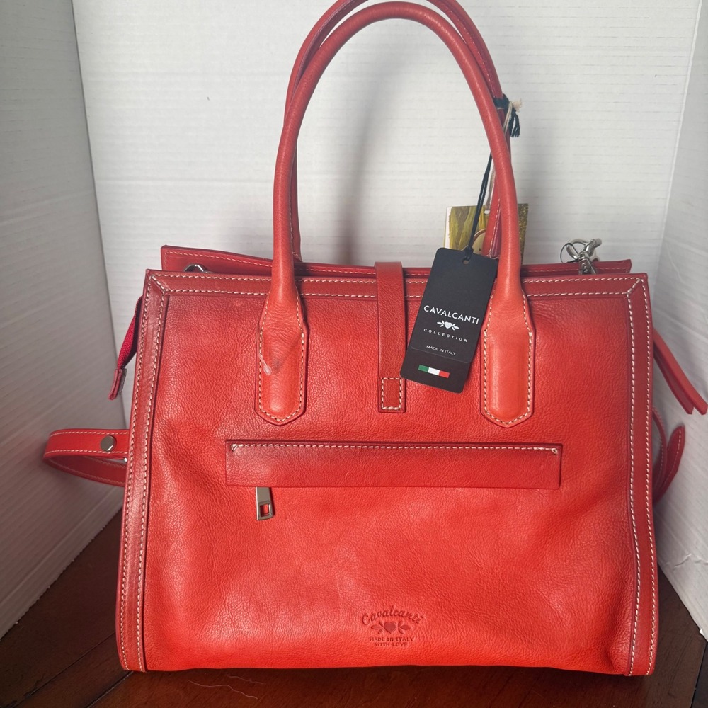 Cavalcanti Red Ombre Italian Leather Satchel Handbag Crossbody Made in Italy NEW - Picture 3 of 11